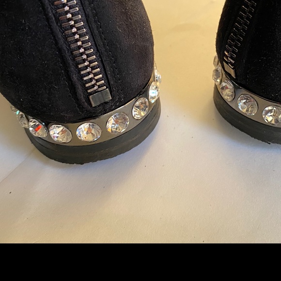 MIU MIU by Prada black suede below knee high boots crystal heels 36-6 zipper - Picture 3 of 12